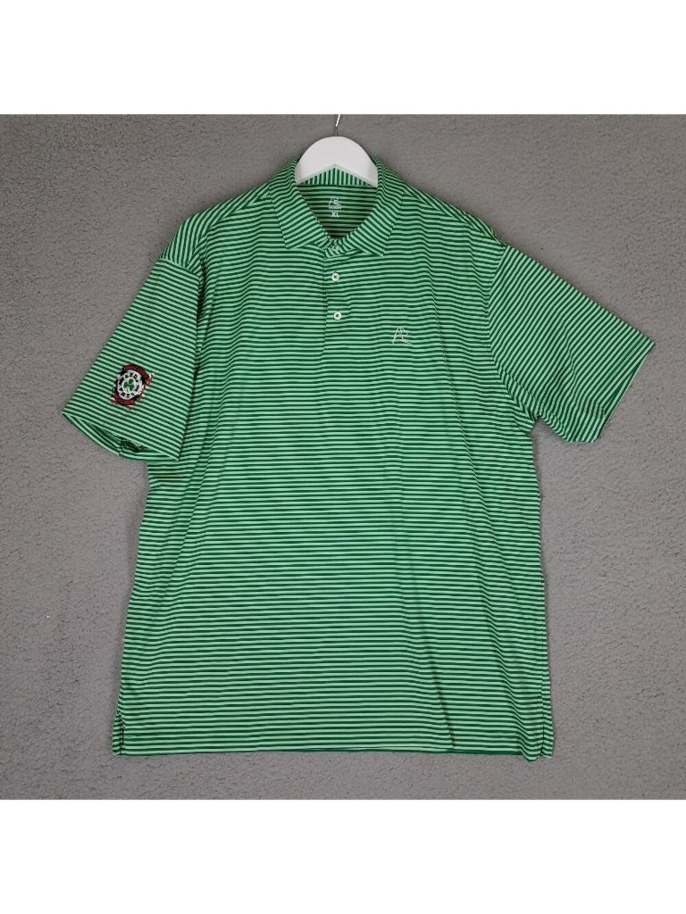 Rhoback Polo Shirt Men's XL Performance Golf Travel Office Green Striped Casual